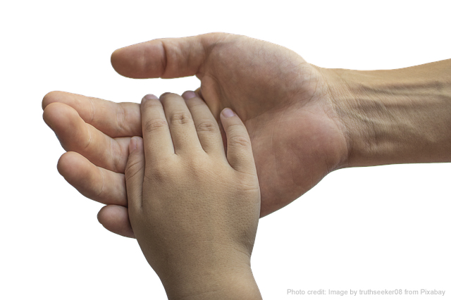 Two hands holding each other in a circle.